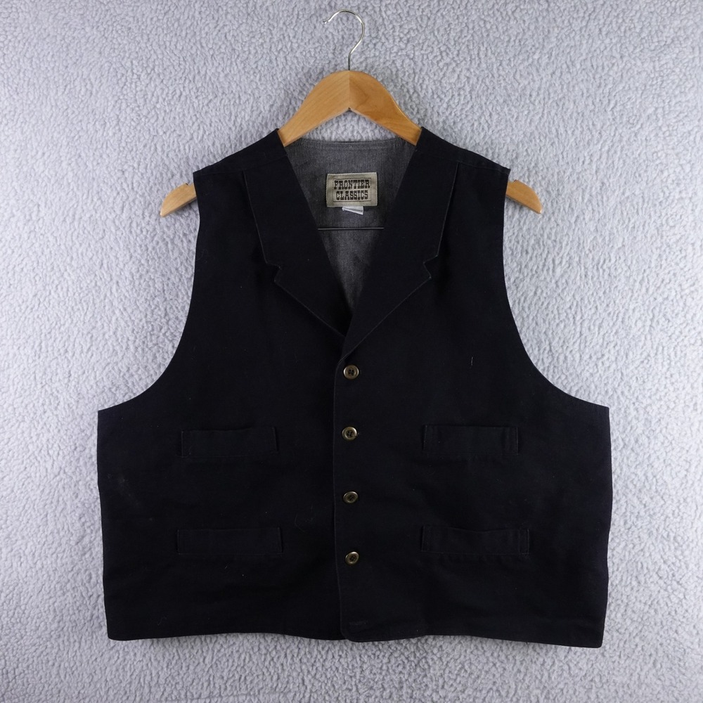 Frontier Classics Mens Black Cotton Canvas Western Cowboy Vest XL Notched Lapel